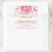 赤面ストライプピンクフローラブライダルシャワーメッセージカード スクエアシール (バッグ)