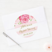 赤面ストライプピンクフローラブライダルシャワーメッセージカード ラウンドシール (封筒)