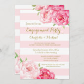 赤面ストライプピンク婚約パーティ招待状 招待状 (正面/裏面)