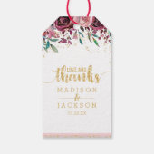 赤面ストライプ花と金ゴールド結婚ズラブ&感謝していs ギフトタグ (裏面)