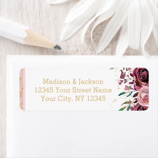 赤面ストライプ花結婚金ゴールド差出人住所 ラベル (インサイチュ)