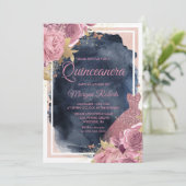 赤面スパークルドレス&フローラネイビーキンセアニェラ 招待状 (スタンド正面)