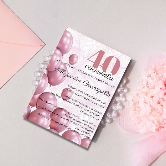 赤面スペインのバラフローラバルーン40歳の誕生日 招待状