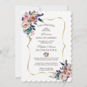 赤面スペインのフラワーインビタシオンデベビーシャワー 招待状 (正面)