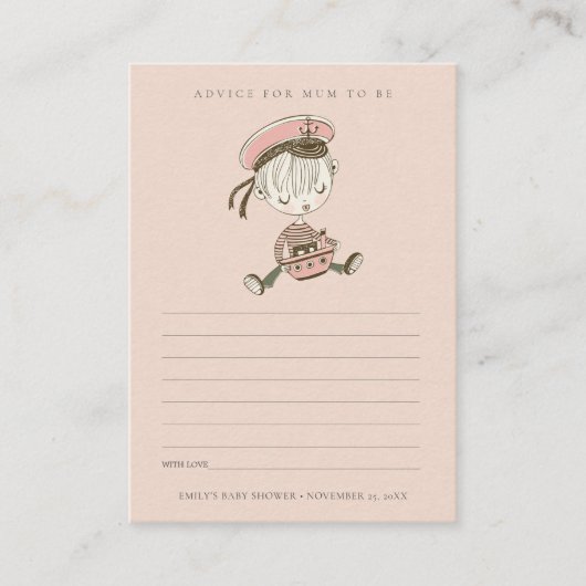 赤面セーラ航海のーアドバイスマムベイビーシャワー エンクロージャーカード (正面)
