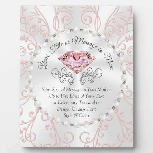 赤面ダイヤモンドとパーソナライズされた真珠の母の日 フォトプラーク (正面)