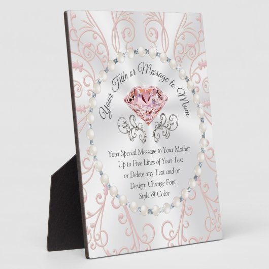 赤面ダイヤモンドとパーソナライズされた真珠の母の日 フォトプラーク (側面)