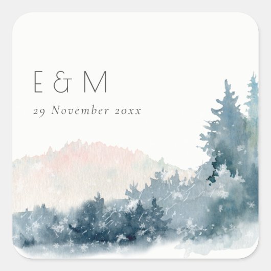 赤面ダスキーブルーマウンテンズパインモノグラム結婚ズ スクエアシール (正面)