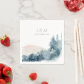 赤面ダスキーブルーマウンテンズパインモノグラム結婚ズ スタンダードカクテルナプキン (インサイチュ)