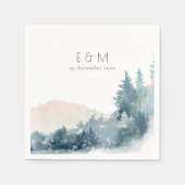 赤面ダスキーブルーマウンテンズパインモノグラム結婚ズ スタンダードカクテルナプキン (正面)