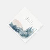 赤面ダスキーブルーマウンテンズパインモノグラム結婚ズ スタンダードカクテルナプキン (角)