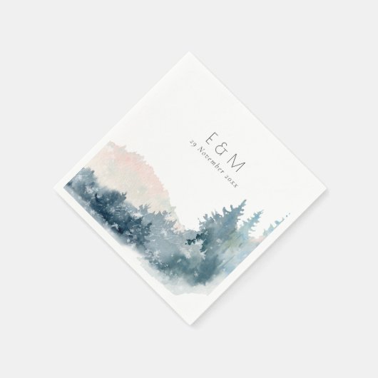 赤面ダスキーブルーマウンテンズパインモノグラム結婚ズ スタンダードカクテルナプキン (角)