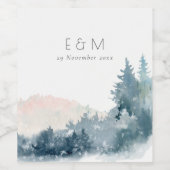 赤面ダスキーブルーマウンテンズパインモノグラム結婚ズ ワインラベル (シングルラベル)