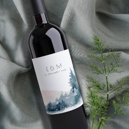 赤面ダスキーブルーマウンテンズパインモノグラム結婚ズ ワインラベル