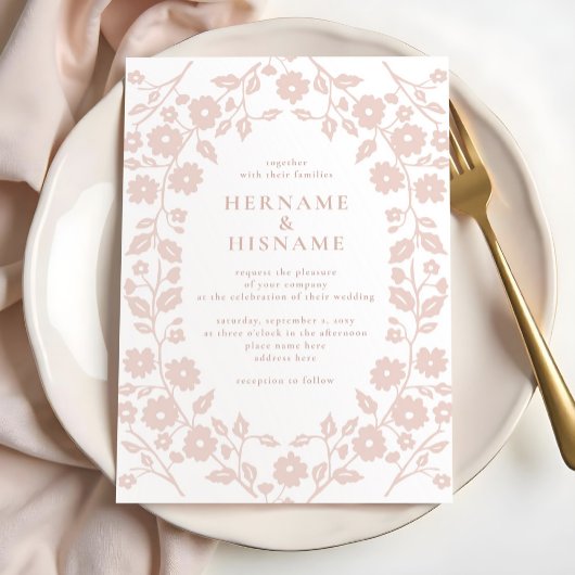 赤面ダスティピシンプルンクモダンフォークフローラ結婚ズ 招待状