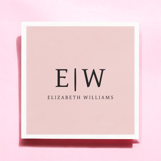 赤面ダスティピンクガーリースクリプトモノグラム名モダン スタンダードカクテルナプキン