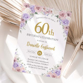 赤面ダスティピンクパープルフローラ50th 60誕生日 招待状