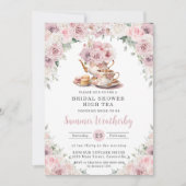 赤面ダスティピンクホワイトフローラブライダルシャワー茶 招待状 (正面)