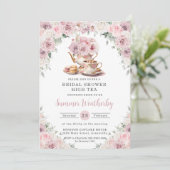 赤面ダスティピンクホワイトフローラブライダルシャワー茶 招待状 (スタンド正面)