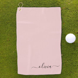 赤面ダスティピンクモダンスクリプガーリートモノグラム名 ゴルフタオル