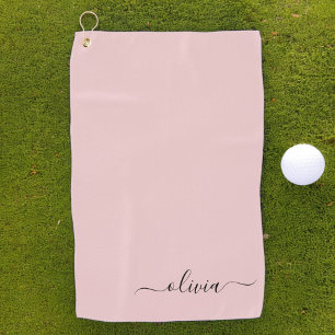 赤面ダスティピンクモダンスクリプガーリートモノグラム名 ゴルフタオル
