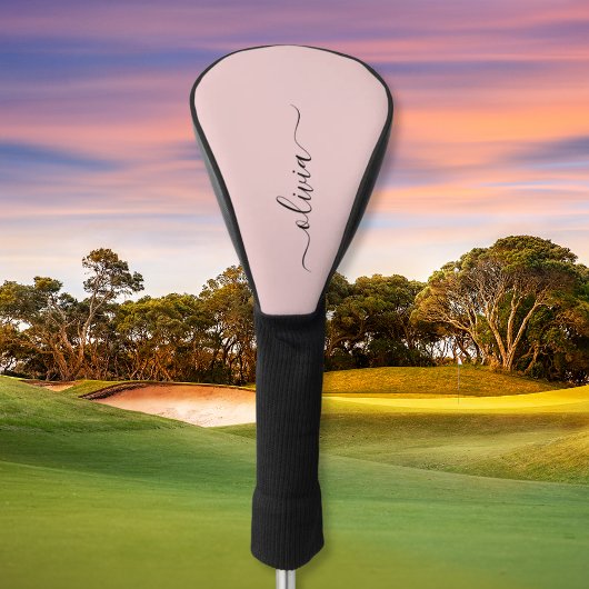 赤面ダスティピンクモダンスクリプガーリートモノグラム名 ゴルフヘッドカバー