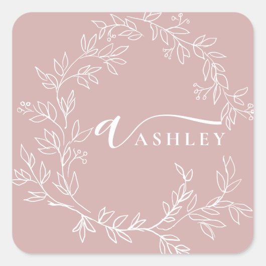 赤面ダスティピンクモダンスクリプガーリートモノグラム名 スクエアシール (正面)