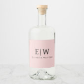 赤面ダスティピンクモダンスクリプガーリートモノグラム名 リキュールボトルラベル (正面)