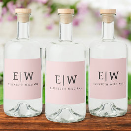 赤面ダスティピンクモダンスクリプガーリートモノグラム名 リキュールボトルラベル