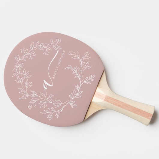 赤面ダスティピンクモダンスクリプガーリートモノグラム名 卓球ラケット (横)