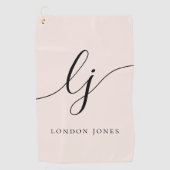 赤面ダスティピンクモダンスクリプトモノグラム名ガーリー ゴルフタオル (正面)