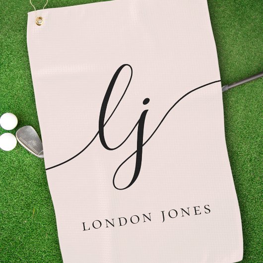 赤面ダスティピンクモダンスクリプトモノグラム名ガーリー ゴルフタオル