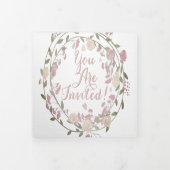 赤面ダスティピンク自然クウエス牡丹フローラ結婚ズ 三つ折り招待状 (カバー)