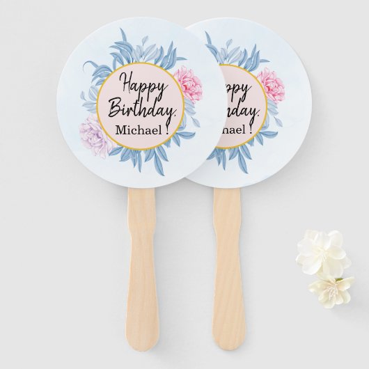 赤面ダスティブルーウォーターカラーバースデーパーティー ハンドファン (正面&裏面)