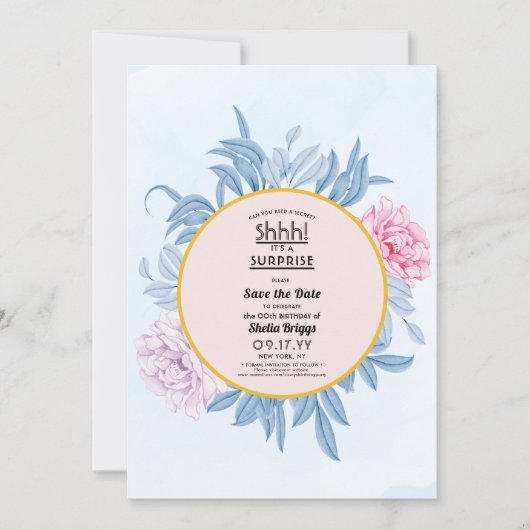 赤面ダスティブルーウォーターカラー40歳誕生日 セーブザデート (正面)