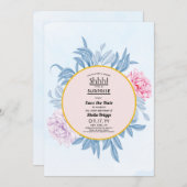 赤面ダスティブルーウォーターカラー40歳誕生日 セーブザデート (正面/裏面)