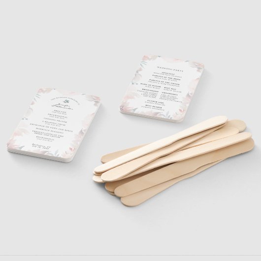 赤面ダスティブルーウォーター色フローラ結婚式 プログラム ハンドファン (組立なし)