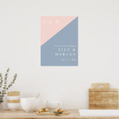赤面ダスティブルーエレガントなウェディングウェルカムサイン ポスター (キッチン)