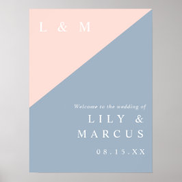 赤面ダスティブルーエレガントなウェディングウェルカムサイン ポスター