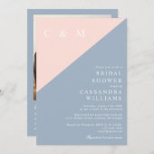 赤面ダスティブルーフォトQRコードブライダルシャワー 招待状 (正面/裏面)