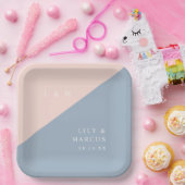 赤面ダスティブルーミニマリストモノグラム結婚ズ ペーパープレート (パーティー)