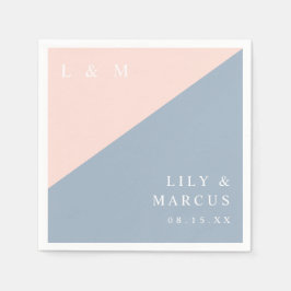 赤面ダスティブルーモモダンエレガントノグラム結婚ズ スタンダードカクテルナプキン