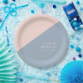 赤面ダスティブルーモモダンエレガントノグラム結婚ズ ペーパープレート (パーティー)