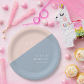 赤面ダスティブルーモモダンエレガントノグラム結婚ズ ペーパープレート (パーティー)