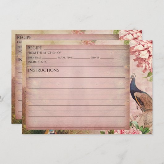 赤面チノイスリーピーコックピーニーブライダルレシピカード 招待状 (正面/裏面)