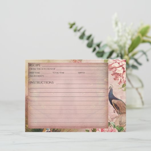 赤面チノイスリーピーコックピーニーブライダルレシピカード 招待状 (スタンド正面)