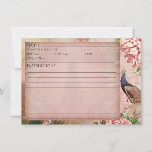 赤面チノイスリーピーコックピーニーブライダルレシピカード 招待状 (正面)