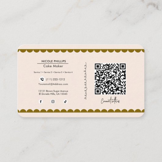 赤面ティエケーキベーカリーソーシャルメディアつながりQR 名刺 (裏面)