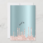 赤面ティール(緑がかった色)バラ金ゴールドグリッタードライバスク結婚リプト 招待状 (裏面)