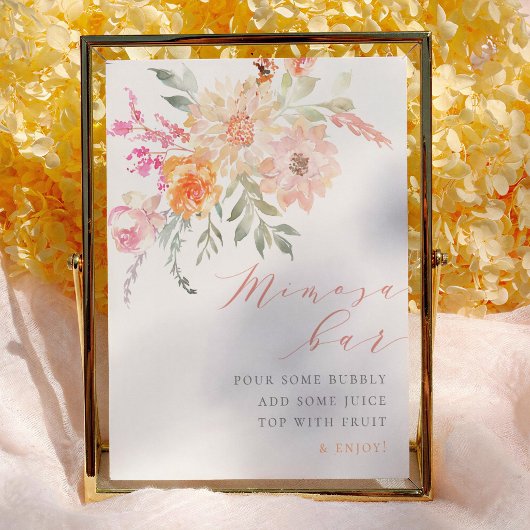 赤面ティール（緑がかった色）フローラベビーシャワーミモサバー標識 ポスター